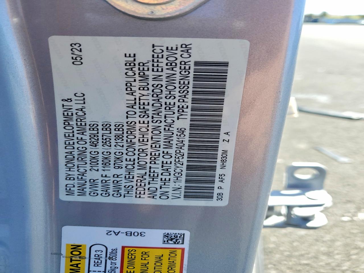 2023 Honda Accord Hybrid Sport Silver vin: 1HGCY2F52PA041546