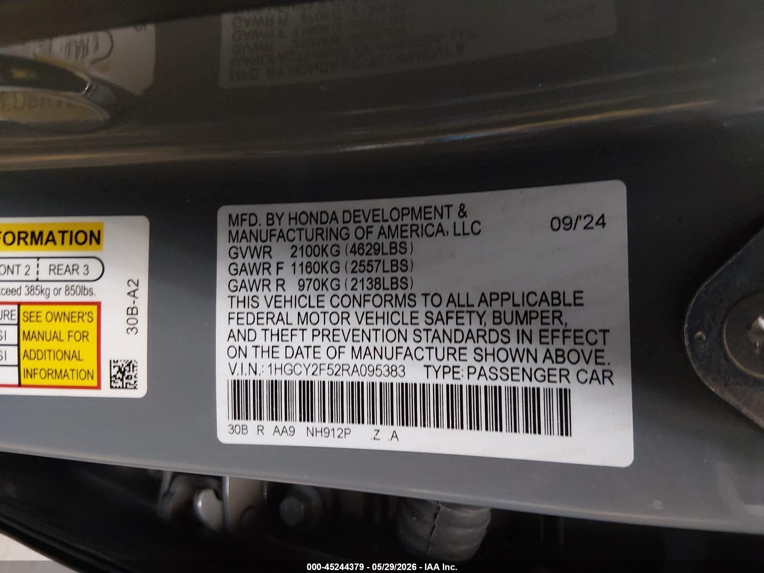 2024 Honda Accord Hybrid Sport Light Blue vin: 1HGCY2F52RA095383