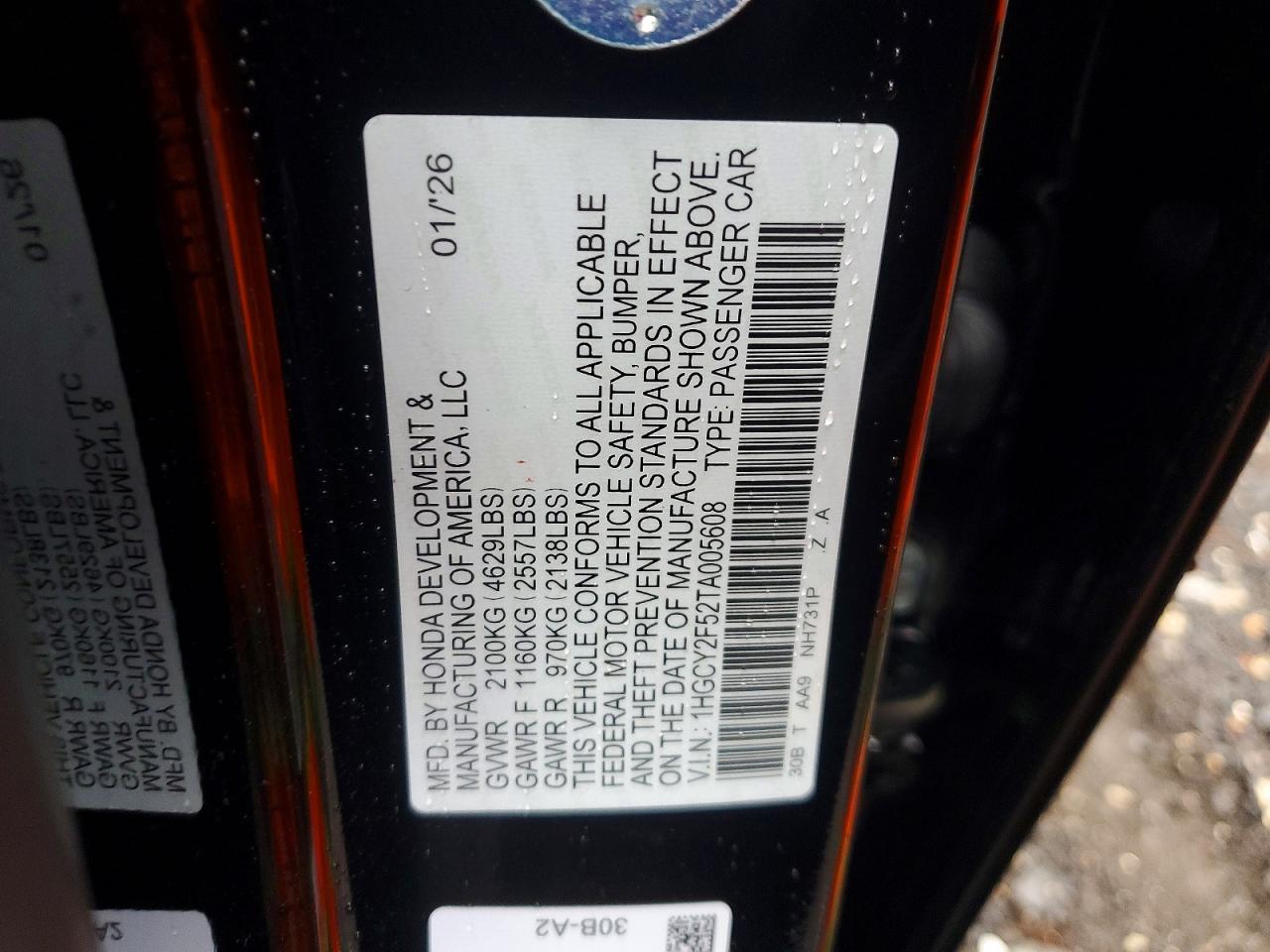 2026 Honda Accord Hybrid Sport Black vin: 1HGCY2F52TA005608