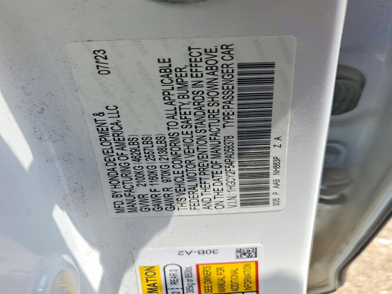 2023 Honda Accord Hybrid Sport Белый vin: 1HGCY2F54PA058378