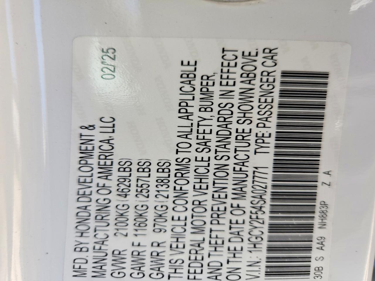 2025 Honda Accord Hybrid Sport White vin: 1HGCY2F54SA027771