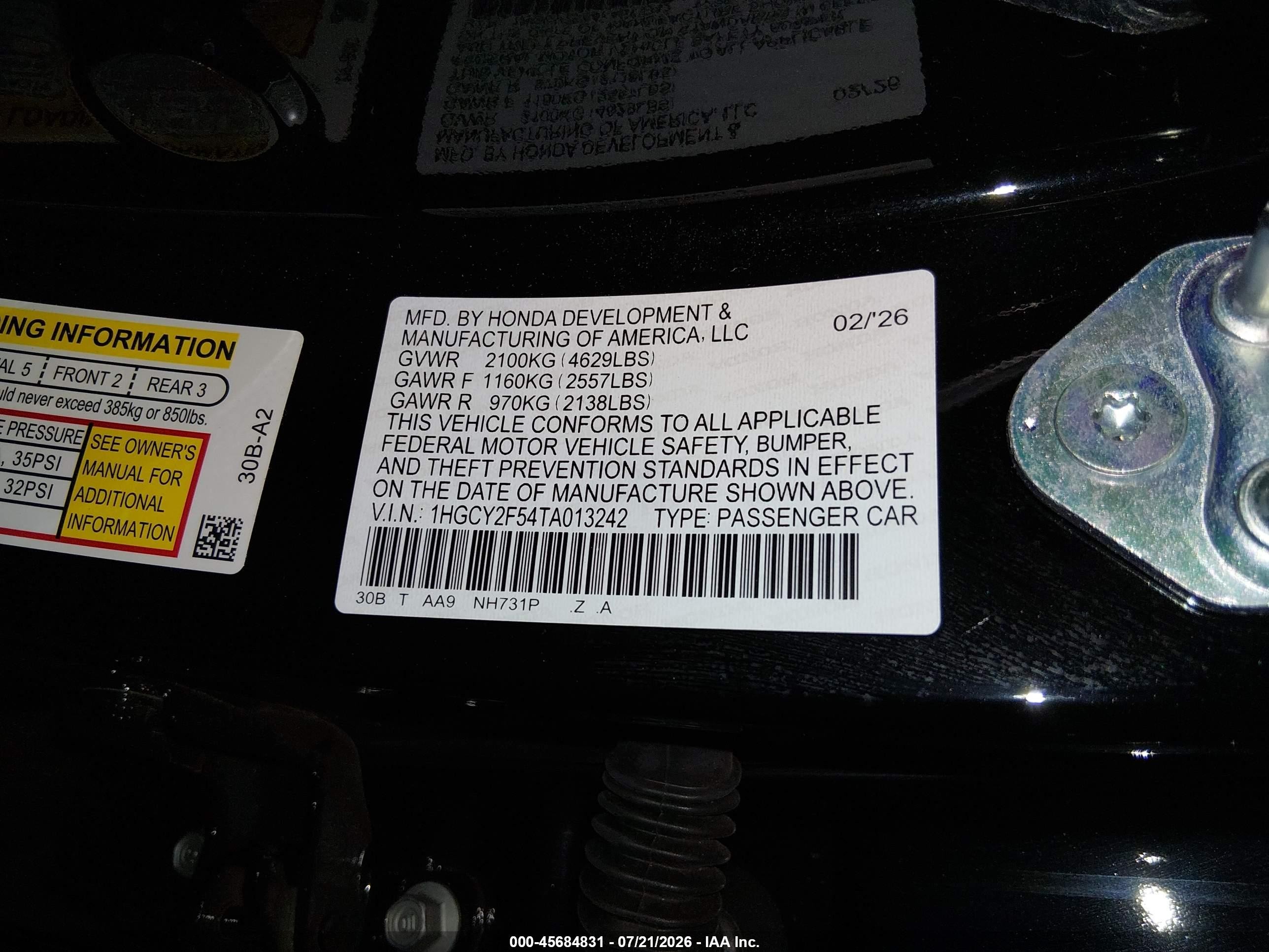 2026 Honda Accord Hybrid Sport Black vin: 1HGCY2F54TA013242