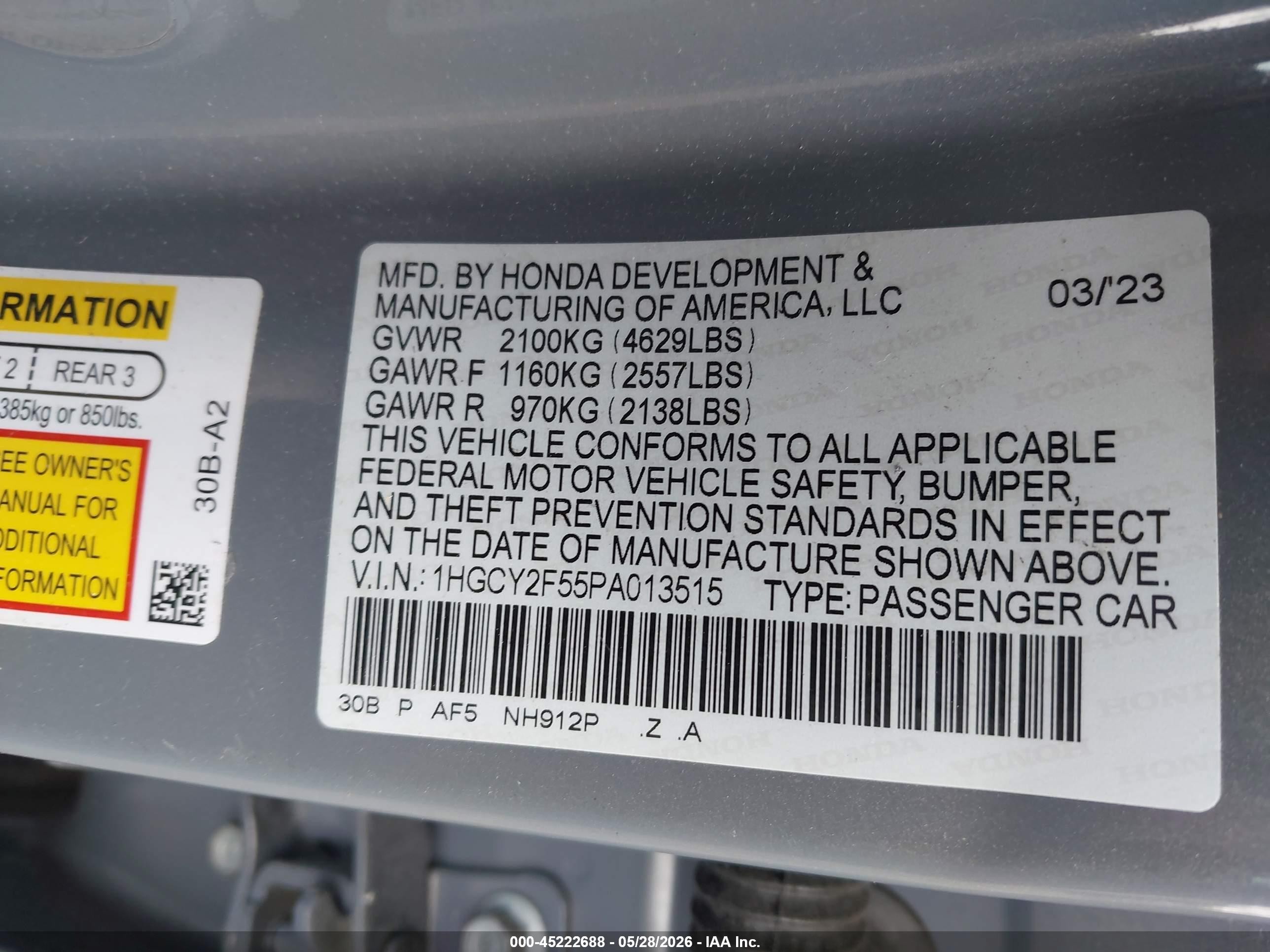 2023 Honda Accord Hybrid Sport Gray vin: 1HGCY2F55PA013515