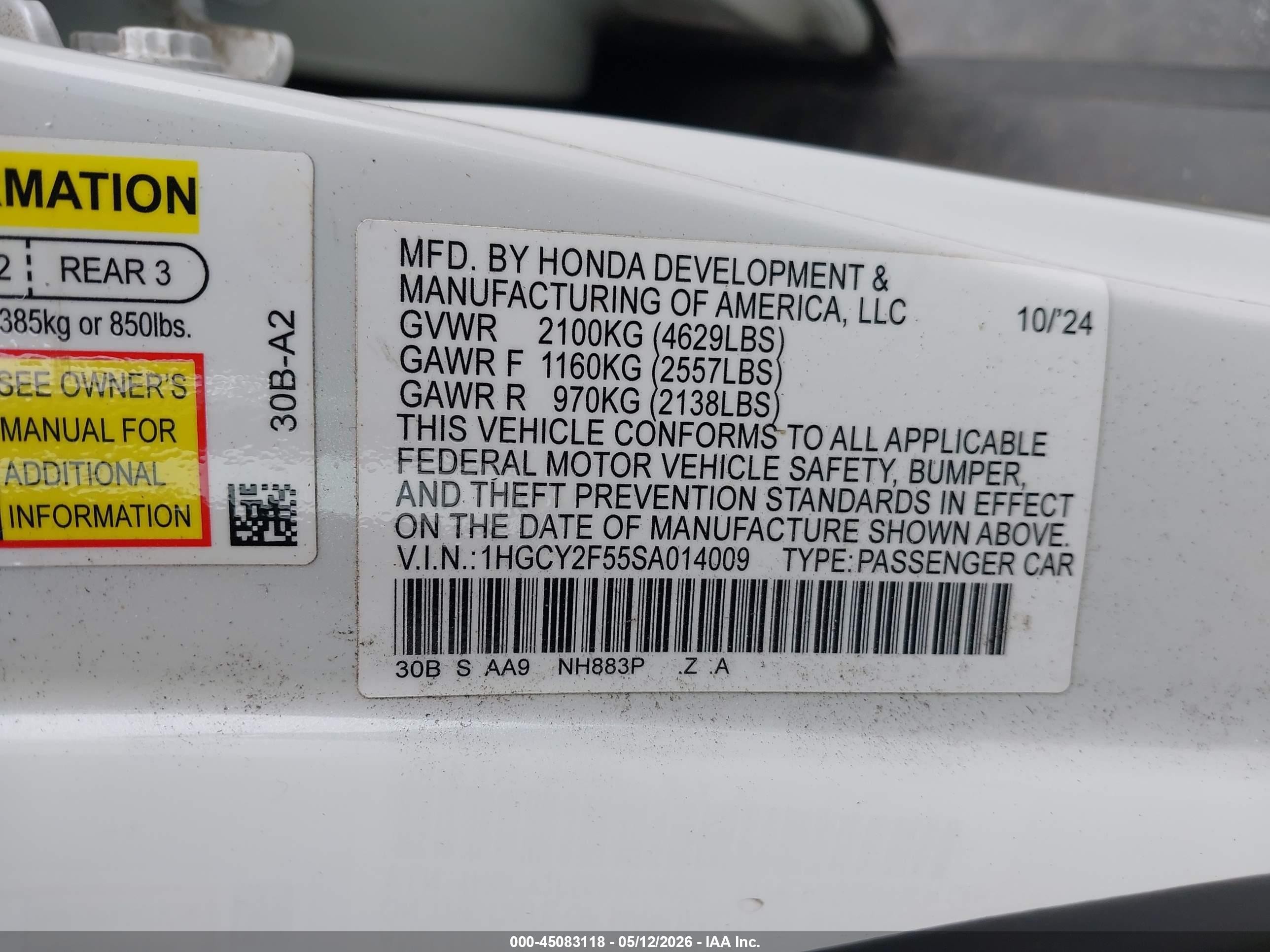 2025 Honda Accord Hybrid Sport White vin: 1HGCY2F55SA014009
