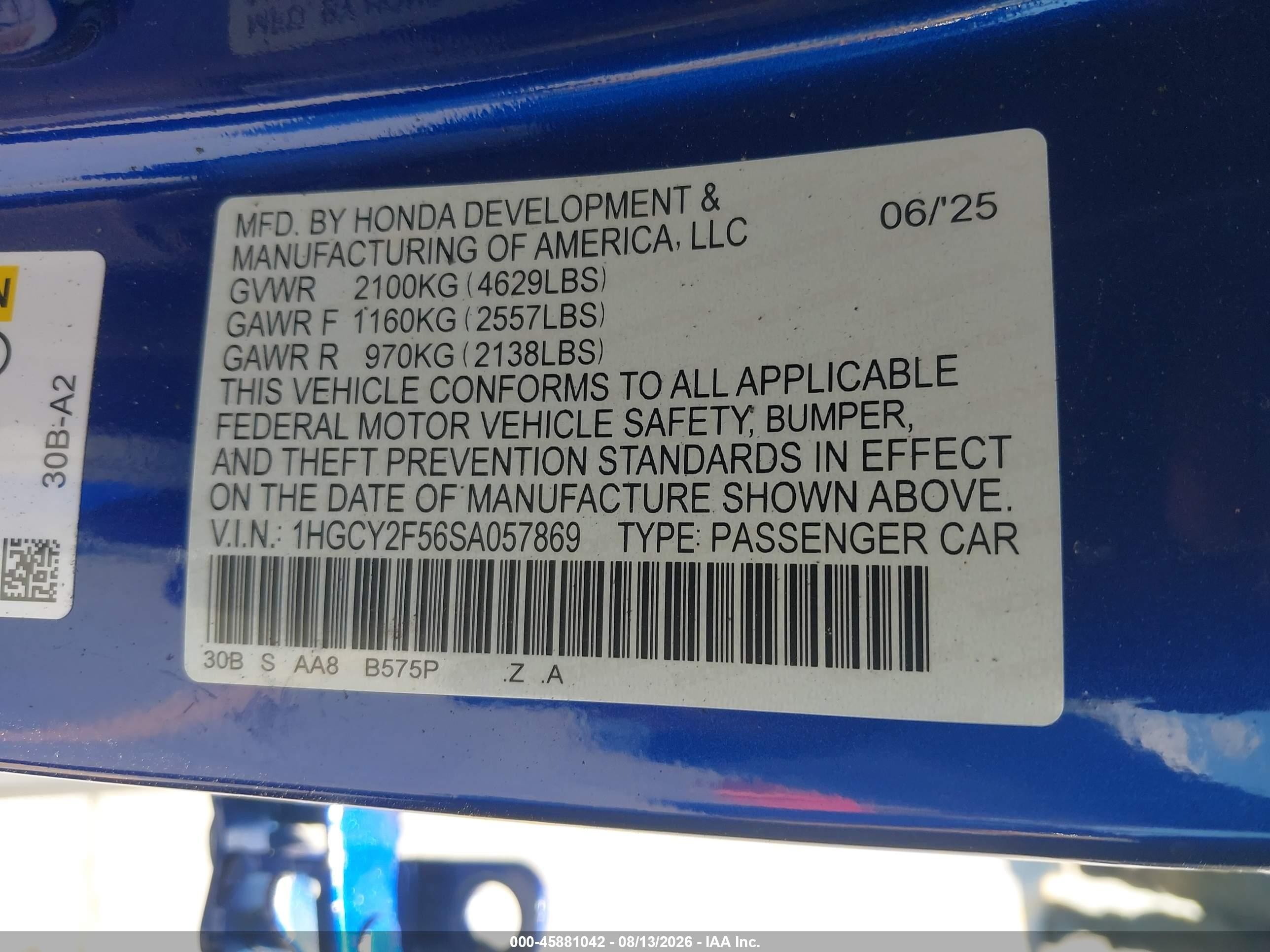 2025 Honda Accord Hybrid Sport Blue vin: 1HGCY2F56SA057869