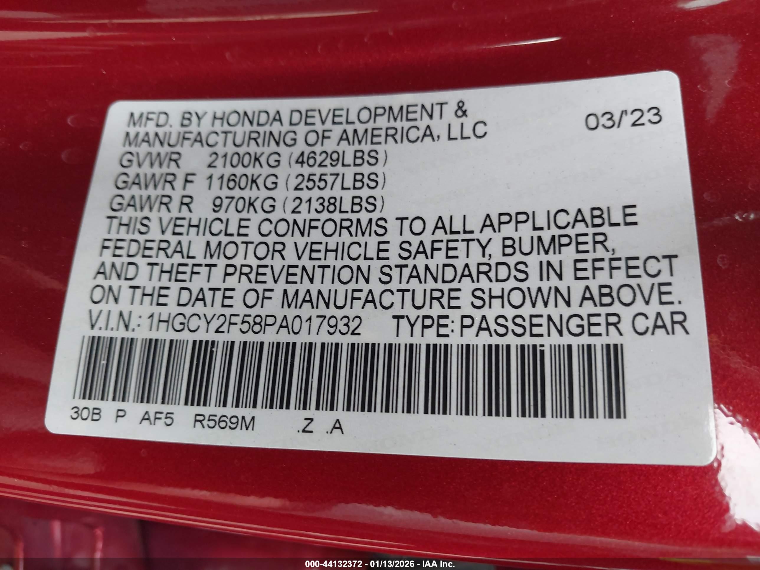 2023 Honda Accord Hybrid Sport Red vin: 1HGCY2F58PA017932