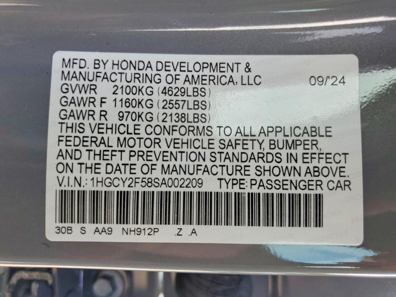 2025 Honda Accord Hybrid Sport Gray vin: 1HGCY2F58SA002209