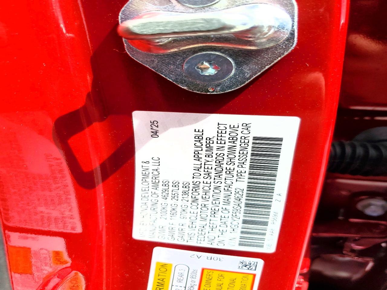 2025 Honda Accord Hybrid Sport Red vin: 1HGCY2F59SA046252