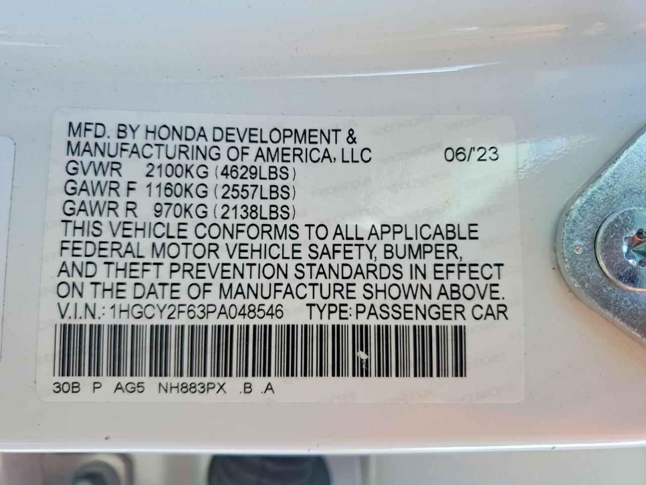 2023 Honda Accord Hybrid Exl White vin: 1HGCY2F63PA048546
