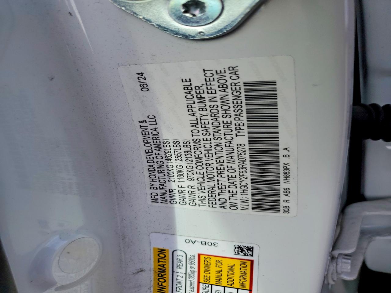 2024 Honda Accord Hybrid Exl White vin: 1HGCY2F63RA075278