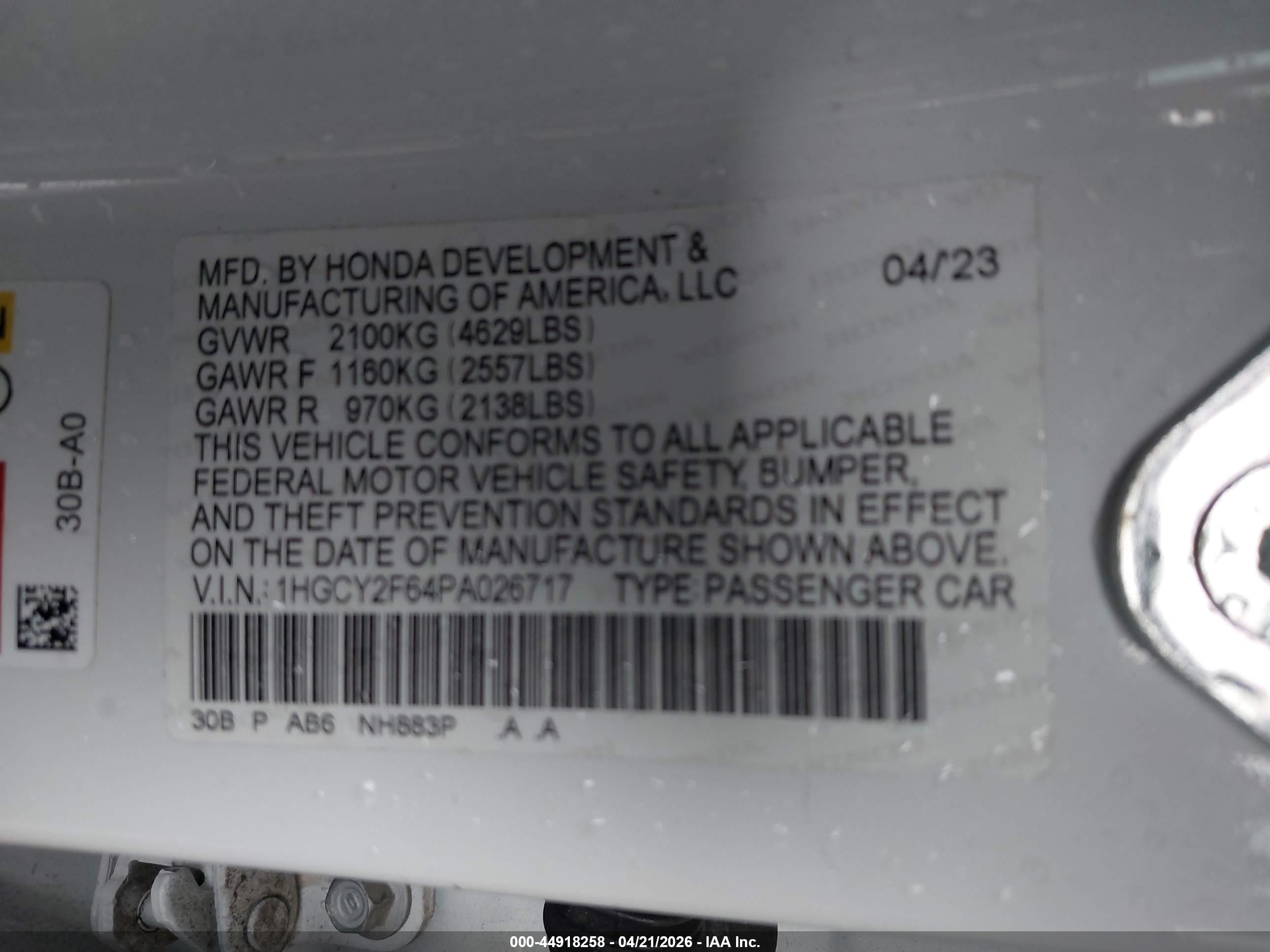 2023 Honda Accord Hybrid Ex-l White vin: 1HGCY2F64PA026717