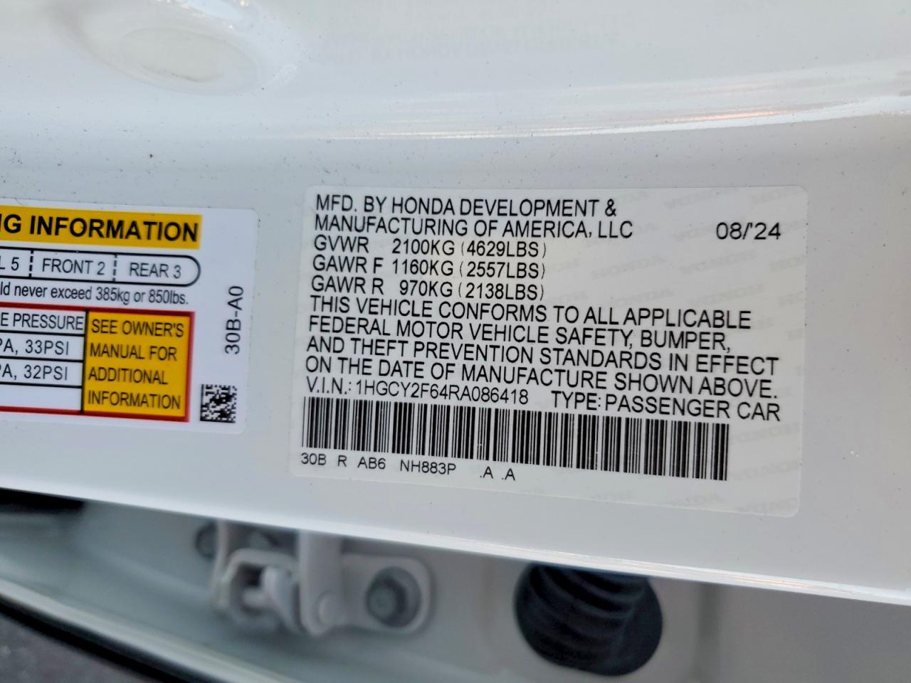 2024 Honda Accord Hybrid Exl White vin: 1HGCY2F64RA086418