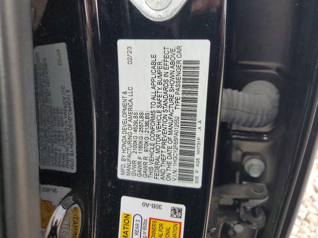 2023 Honda Accord Hybrid Exl Black vin: 1HGCY2F65PA012552