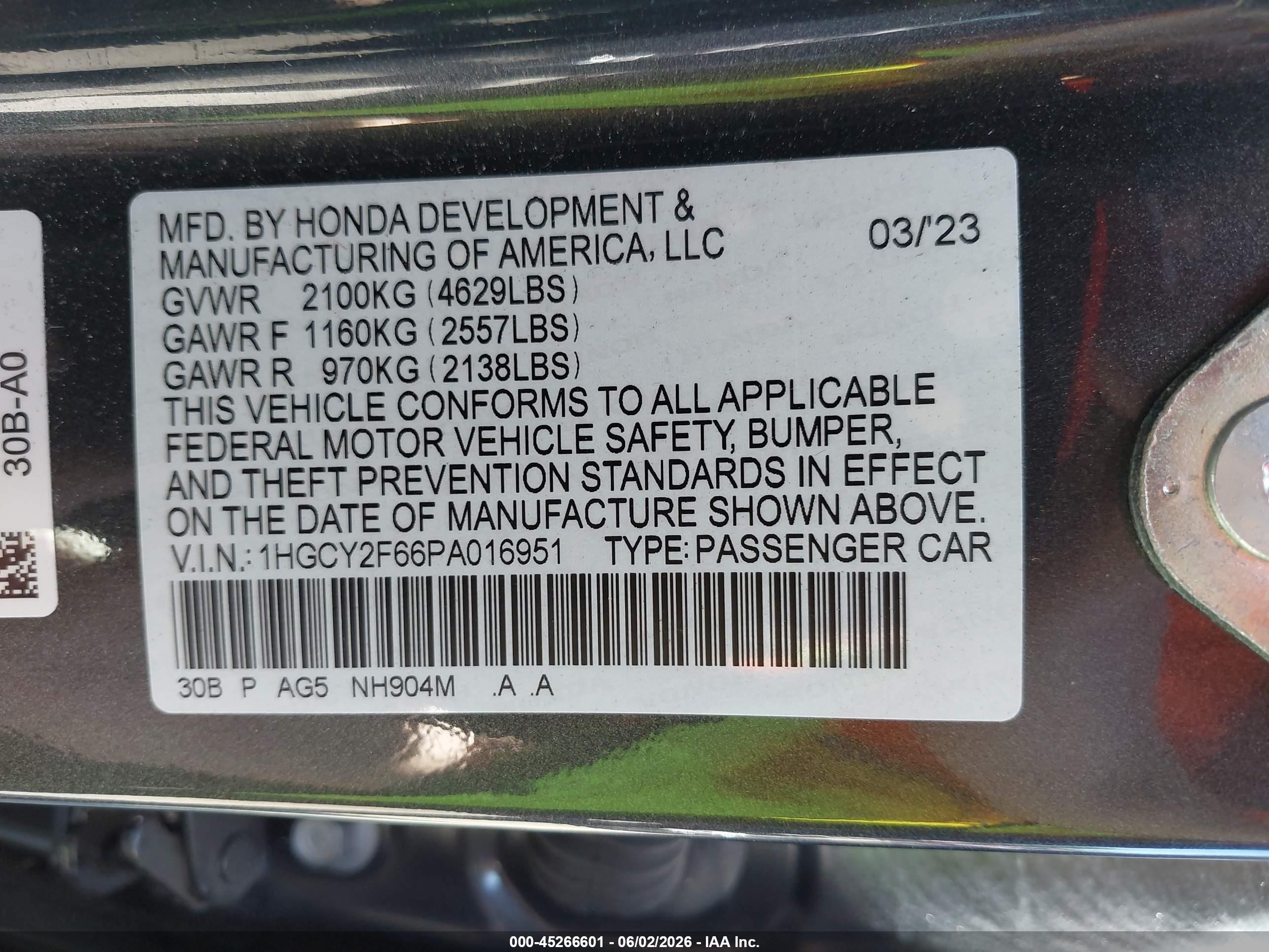2023 Honda Accord Hybrid Ex-l Black vin: 1HGCY2F66PA016951