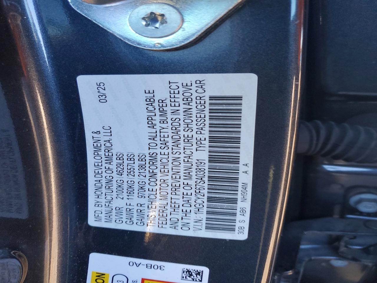 2025 Honda Accord Hybrid Exl Charcoal vin: 1HGCY2F67SA038191