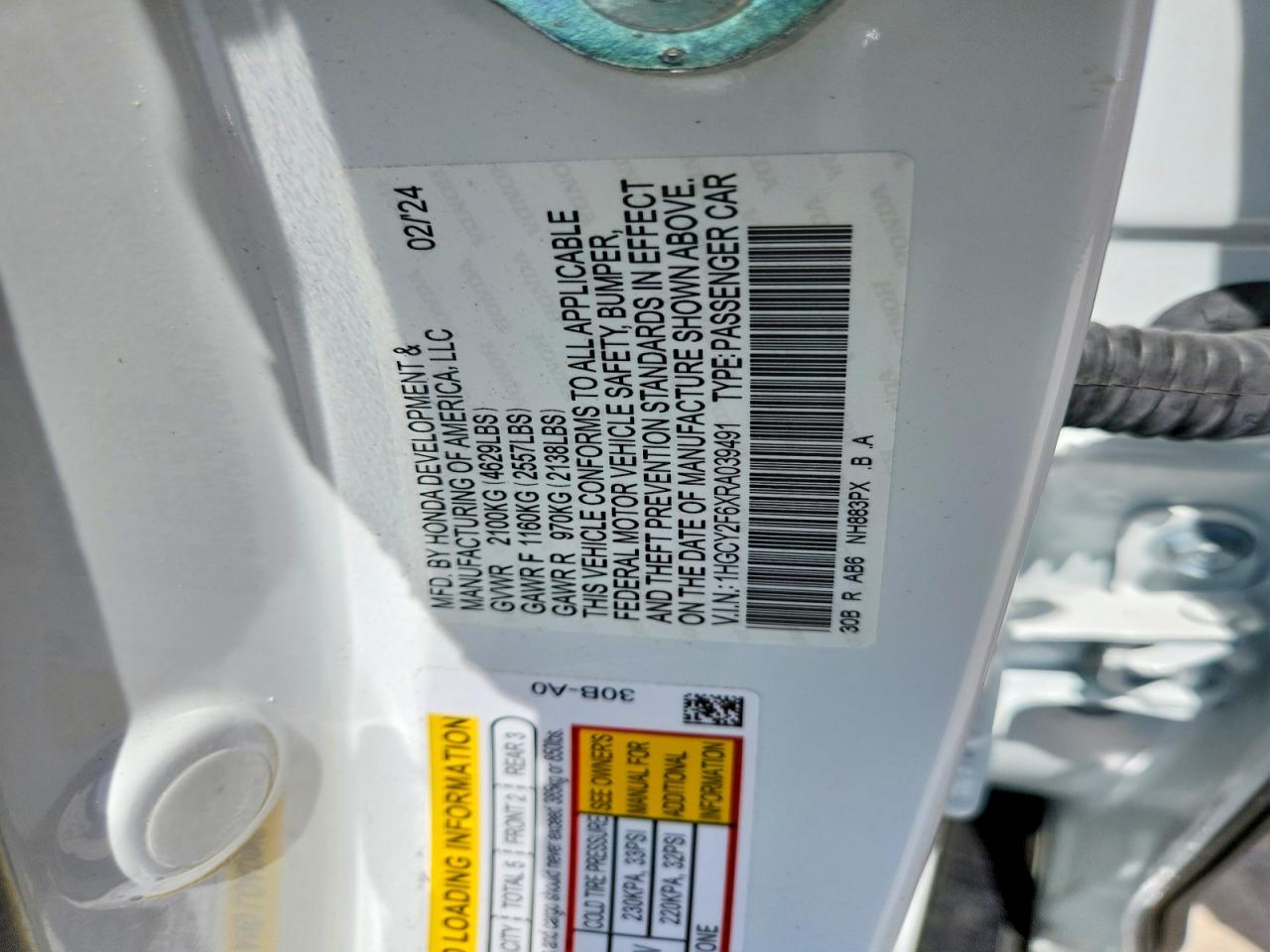 2024 Honda Accord Hybrid Exl White vin: 1HGCY2F6XRA039491