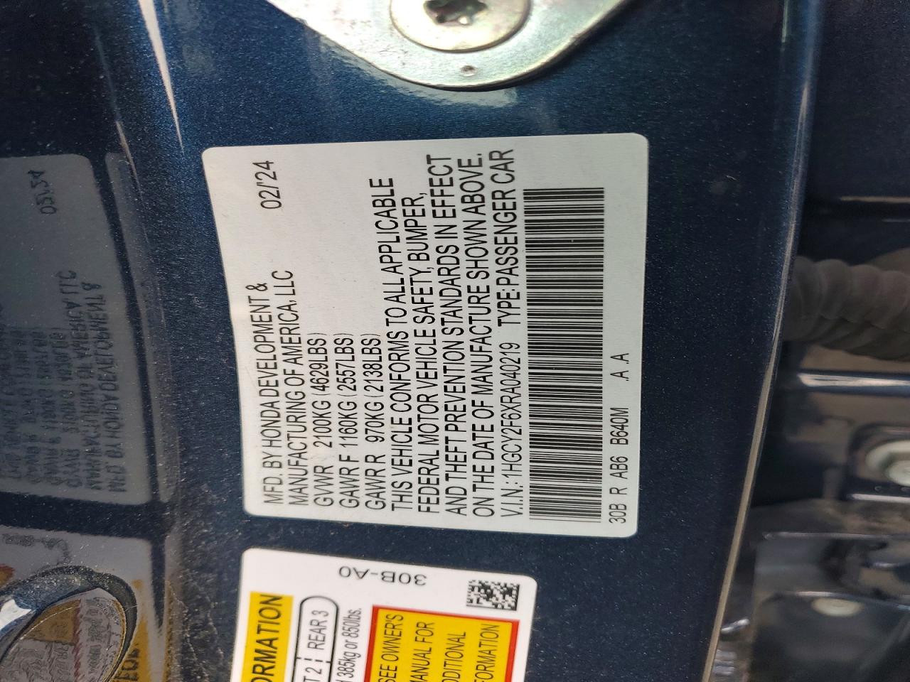 2024 Honda Accord Hybrid Exl Blue vin: 1HGCY2F6XRA040219