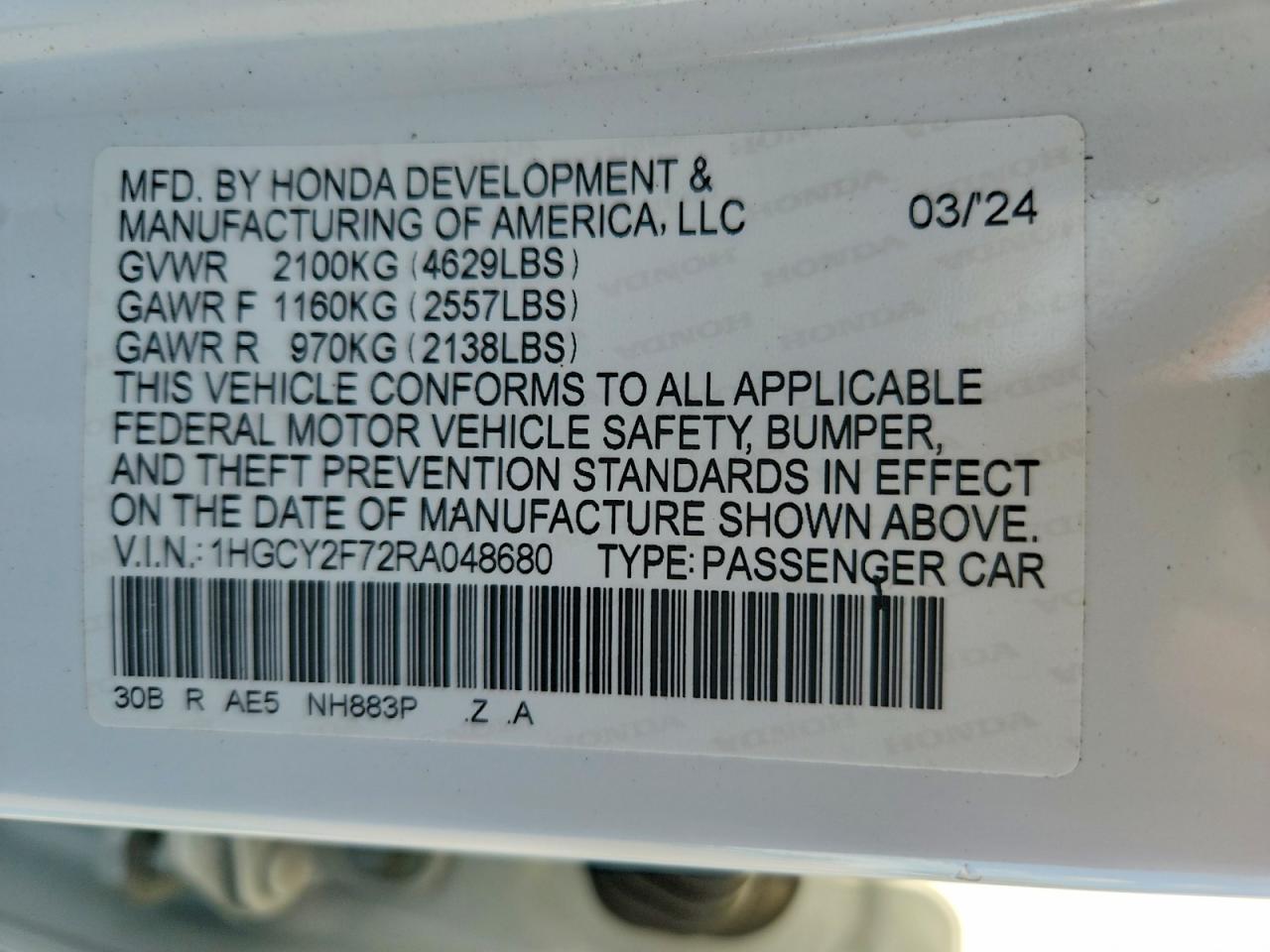 2024 Honda Accord Hybrid Sport-l White vin: 1HGCY2F72RA048680