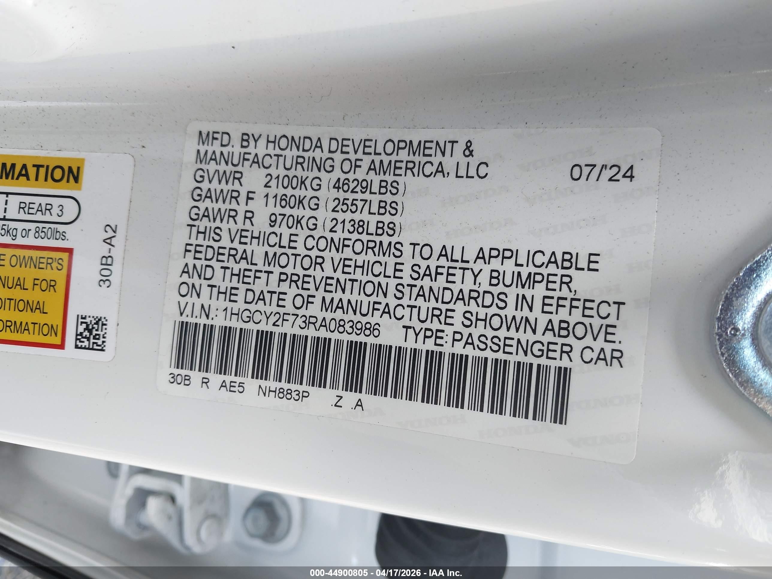 2024 Honda Accord Hybrid Sport-l White vin: 1HGCY2F73RA083986