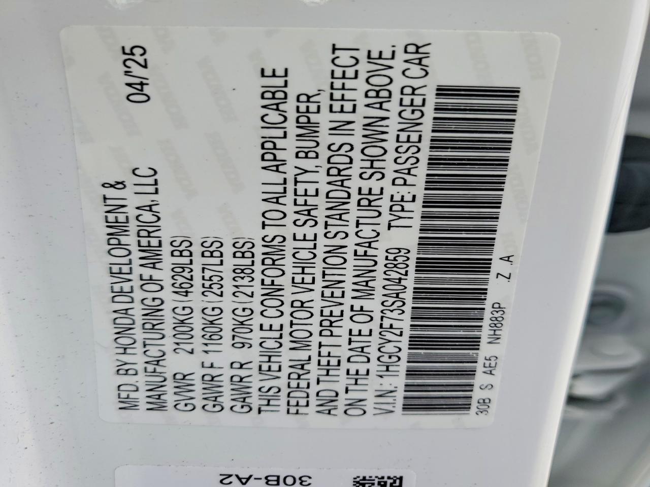 2025 Honda Accord Hybrid Sport-l White vin: 1HGCY2F73SA042859