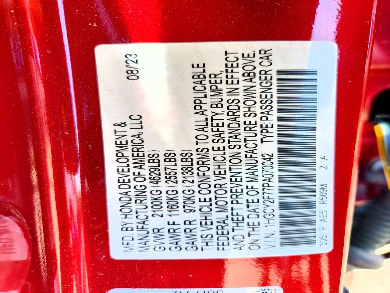 2023 Honda Accord Hybrid Sport-l Red vin: 1HGCY2F77PA070042