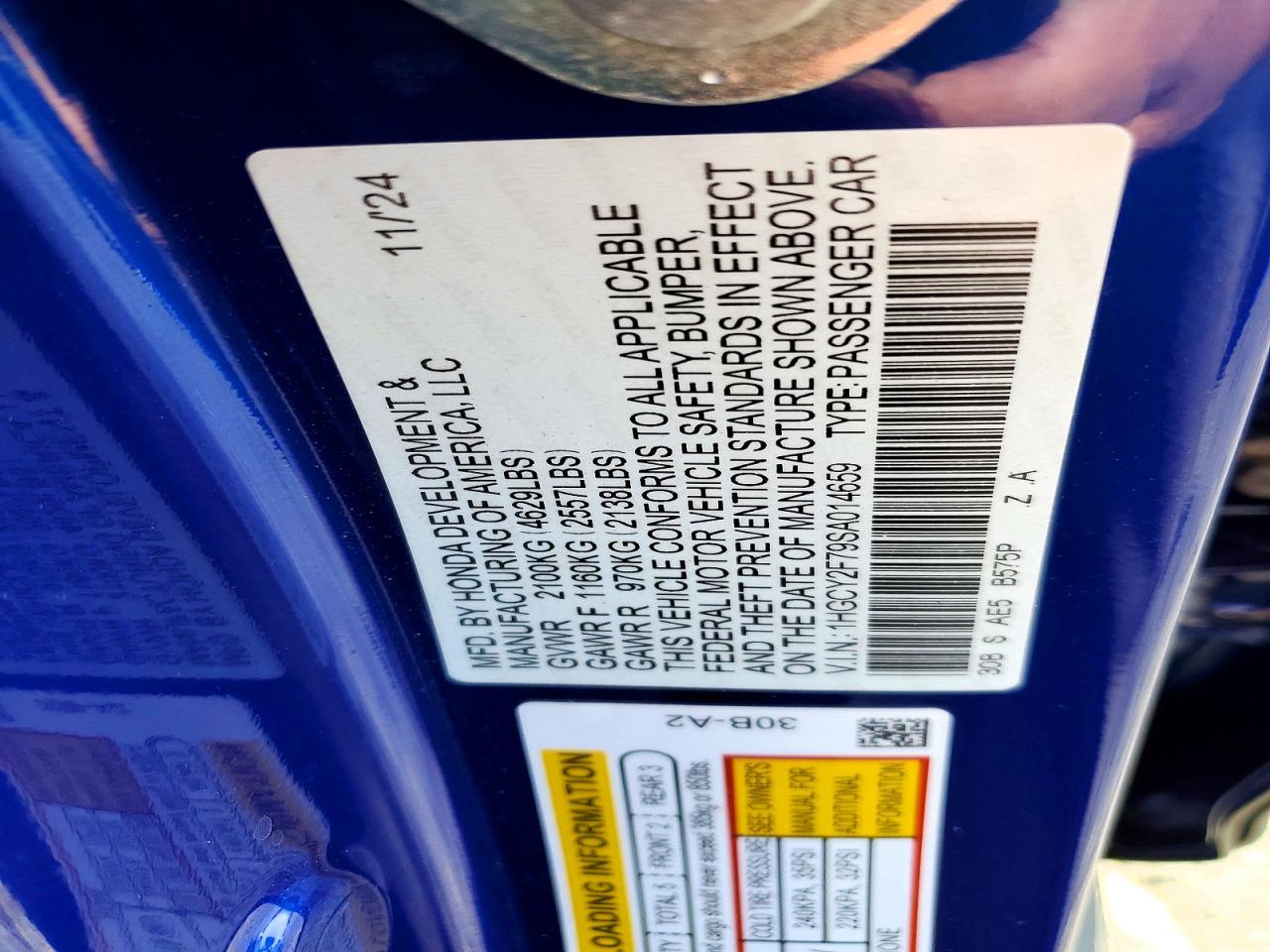 2025 Honda Accord Hybrid Sport-l Blue vin: 1HGCY2F79SA014659