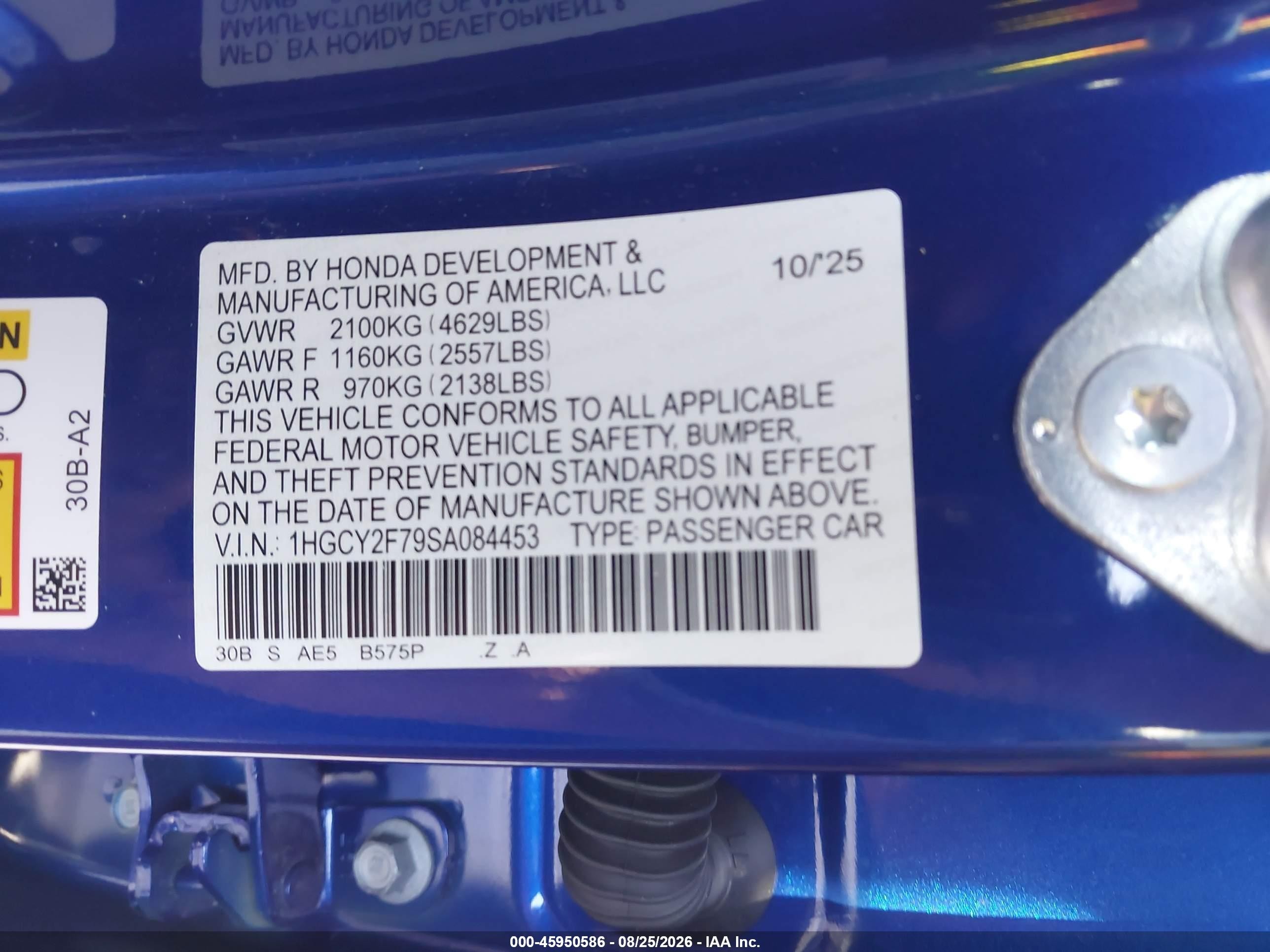 2025 Honda Accord Hybrid Sport-l Blue vin: 1HGCY2F79SA084453