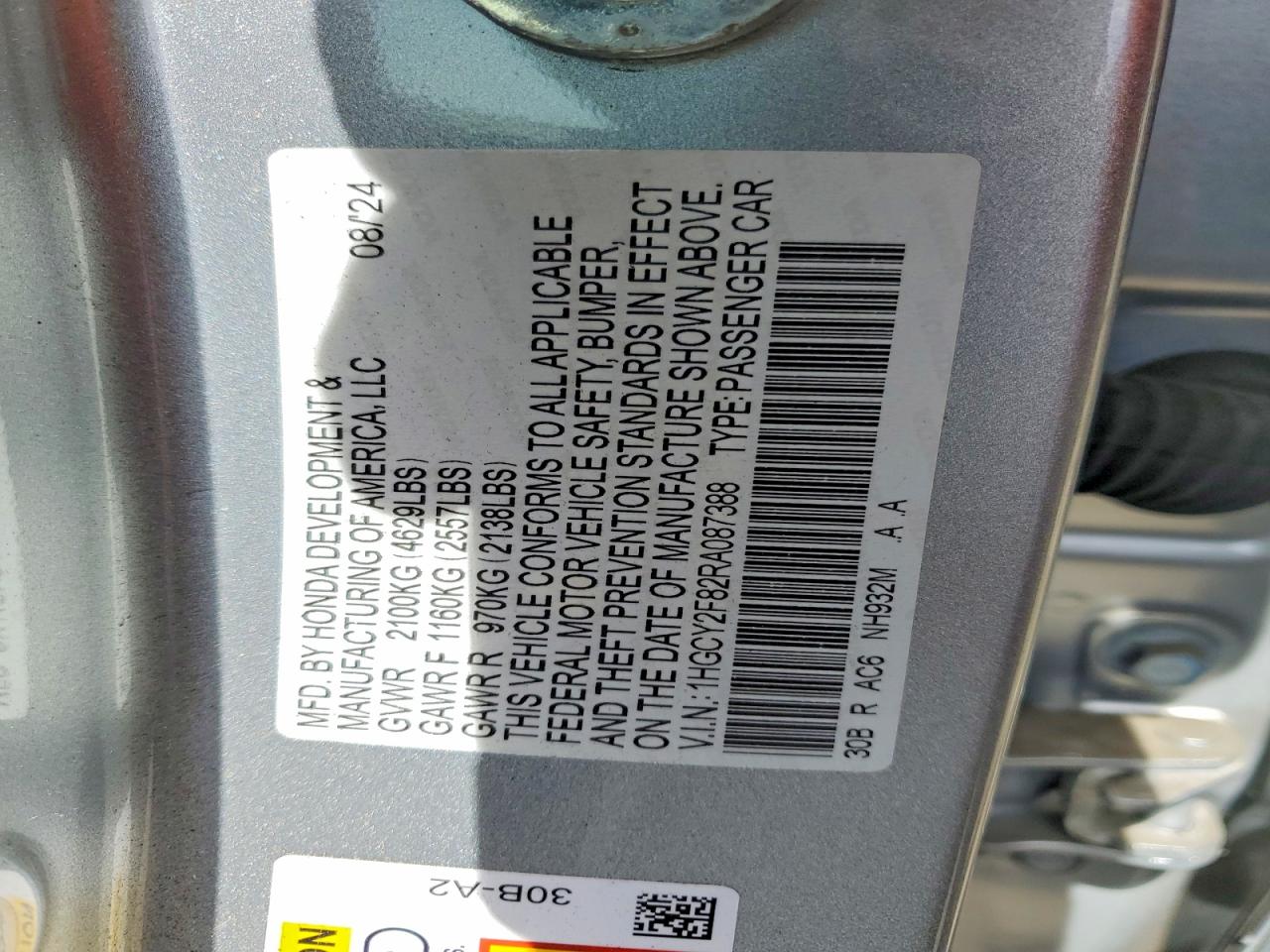 2024 Honda Accord Touring Hybrid Silver vin: 1HGCY2F82RA087388