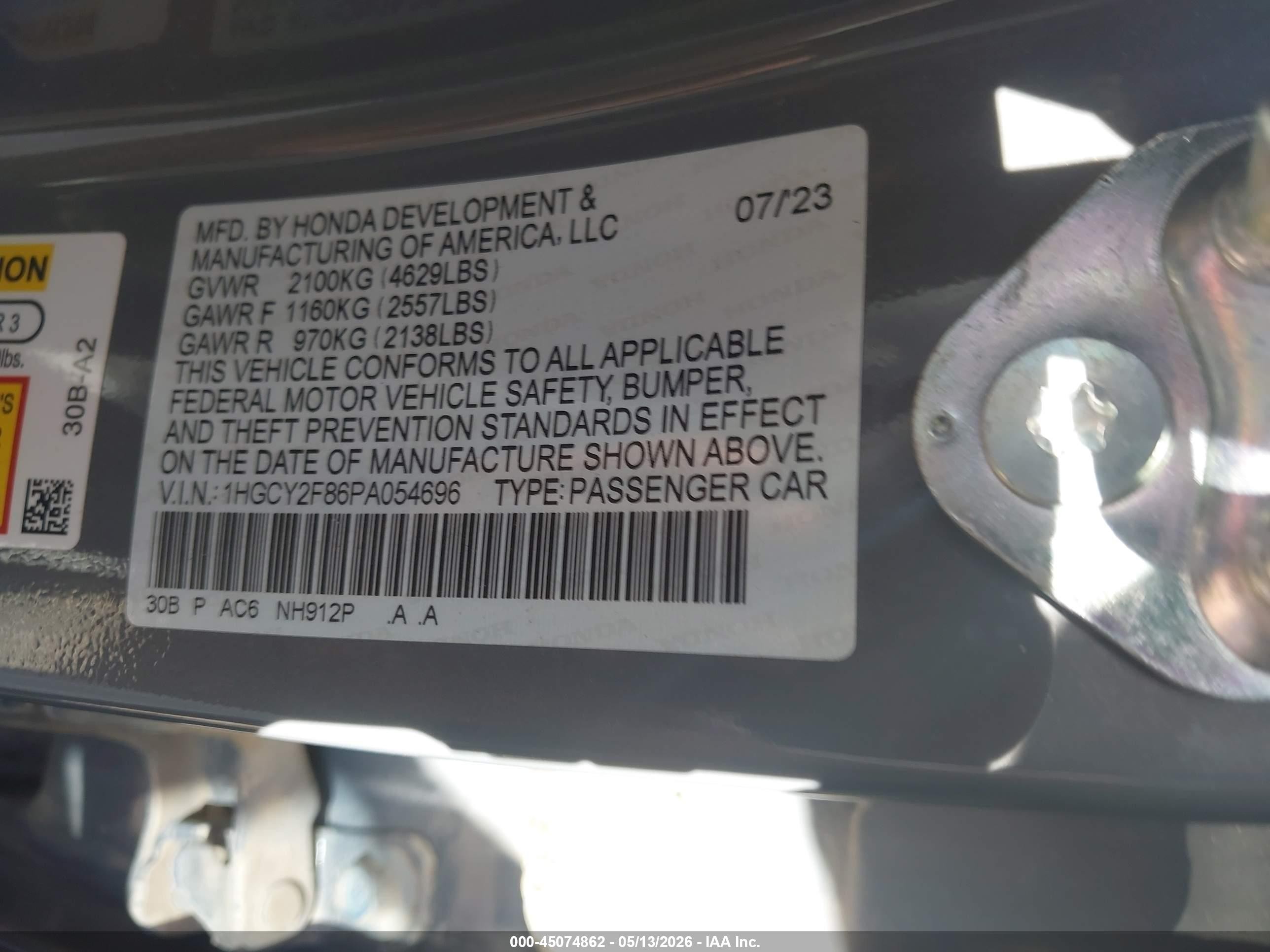 2023 Honda Accord Hybrid Touring Silver vin: 1HGCY2F86PA054696