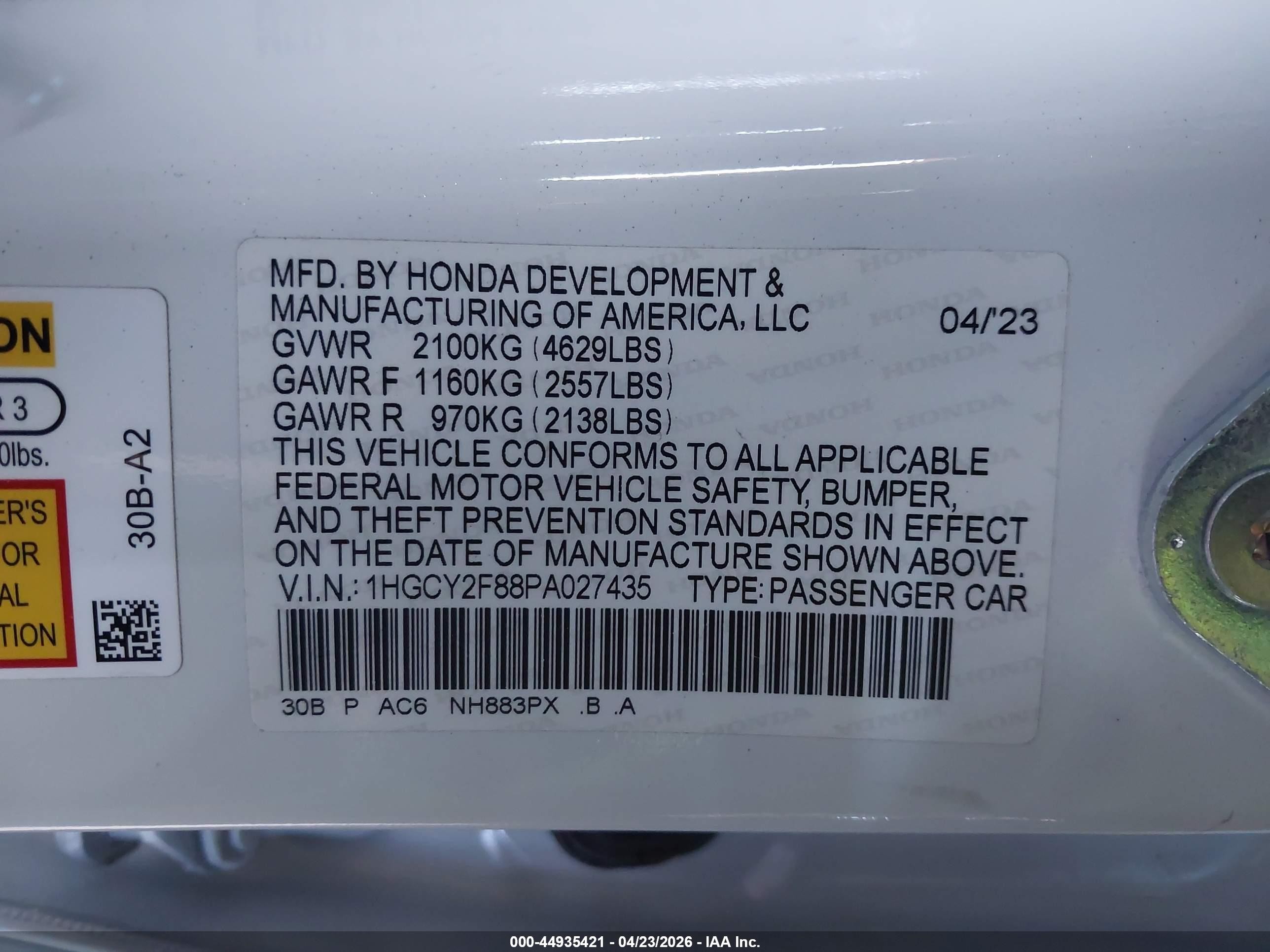 2023 Honda Accord Hybrid Touring Белый vin: 1HGCY2F88PA027435