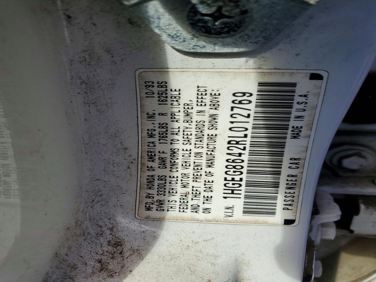 1994 Honda Civic Dx White vin: 1HGEG8642RL012769