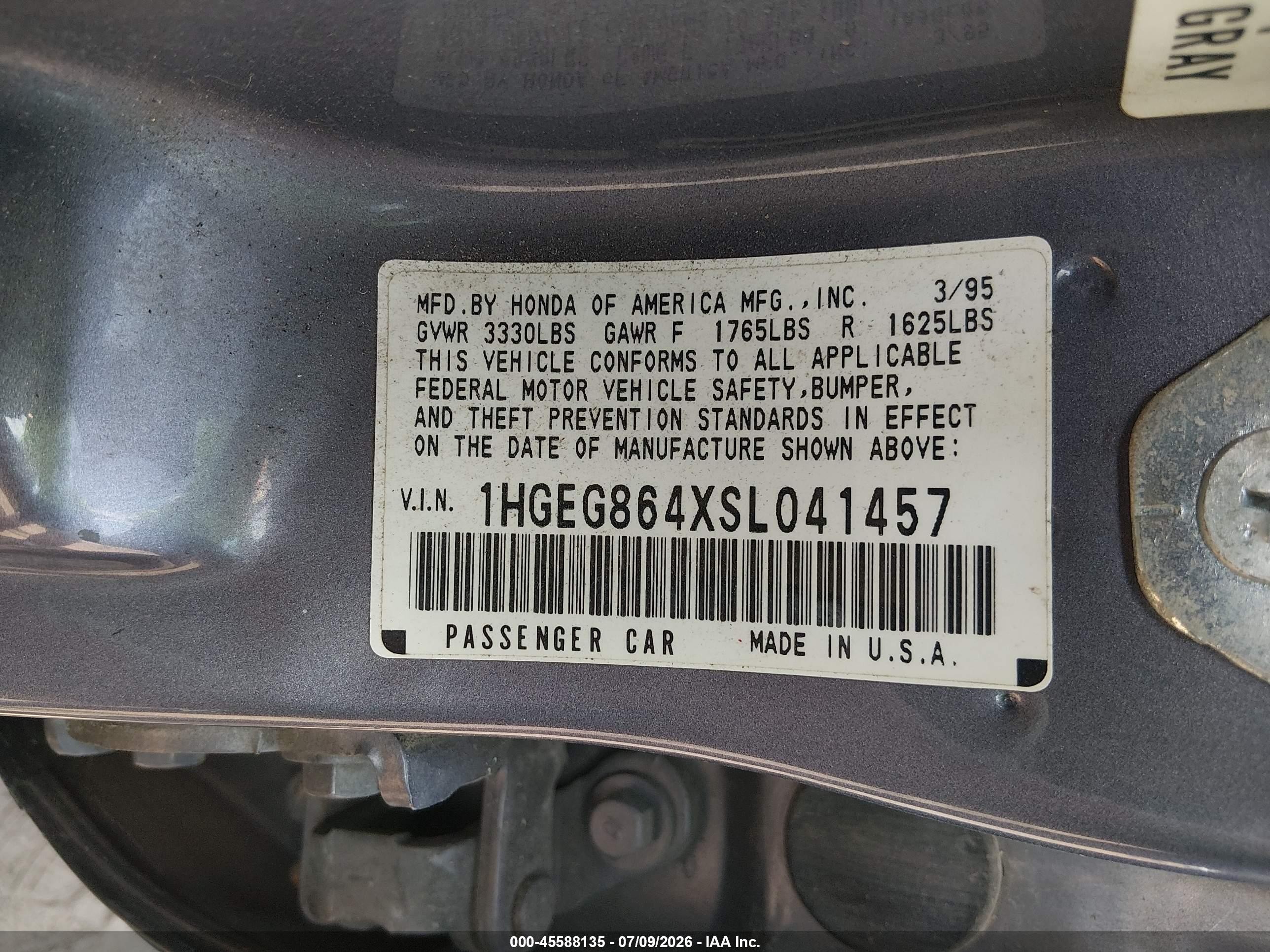 1995 Honda Civic Dx/lx Blue vin: 1HGEG864XSL041457