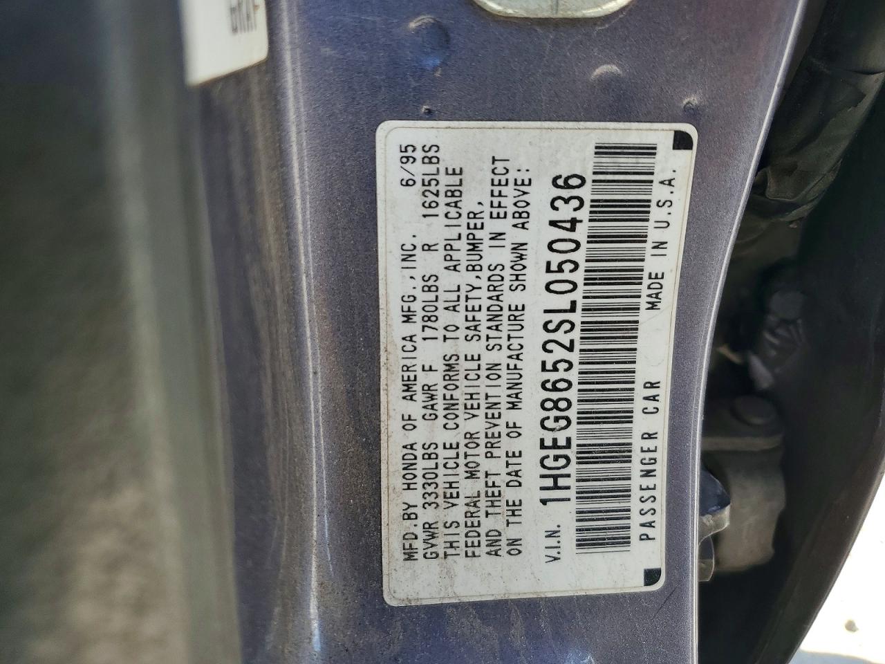 1995 Honda Civic Silver vin: 1HGEG8652SL050436