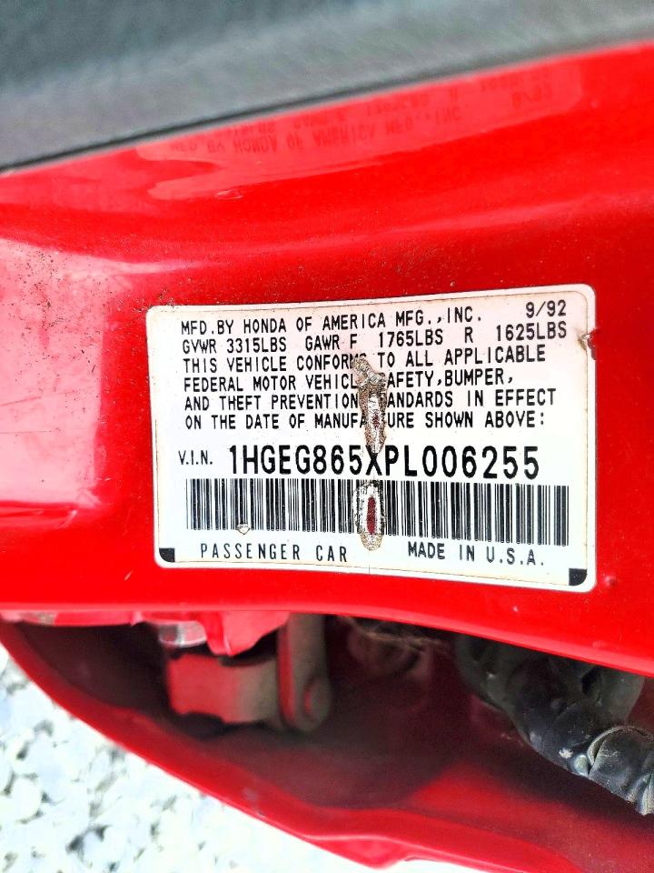 1993 Honda Civic Lx Red vin: 1HGEG865XPL006255