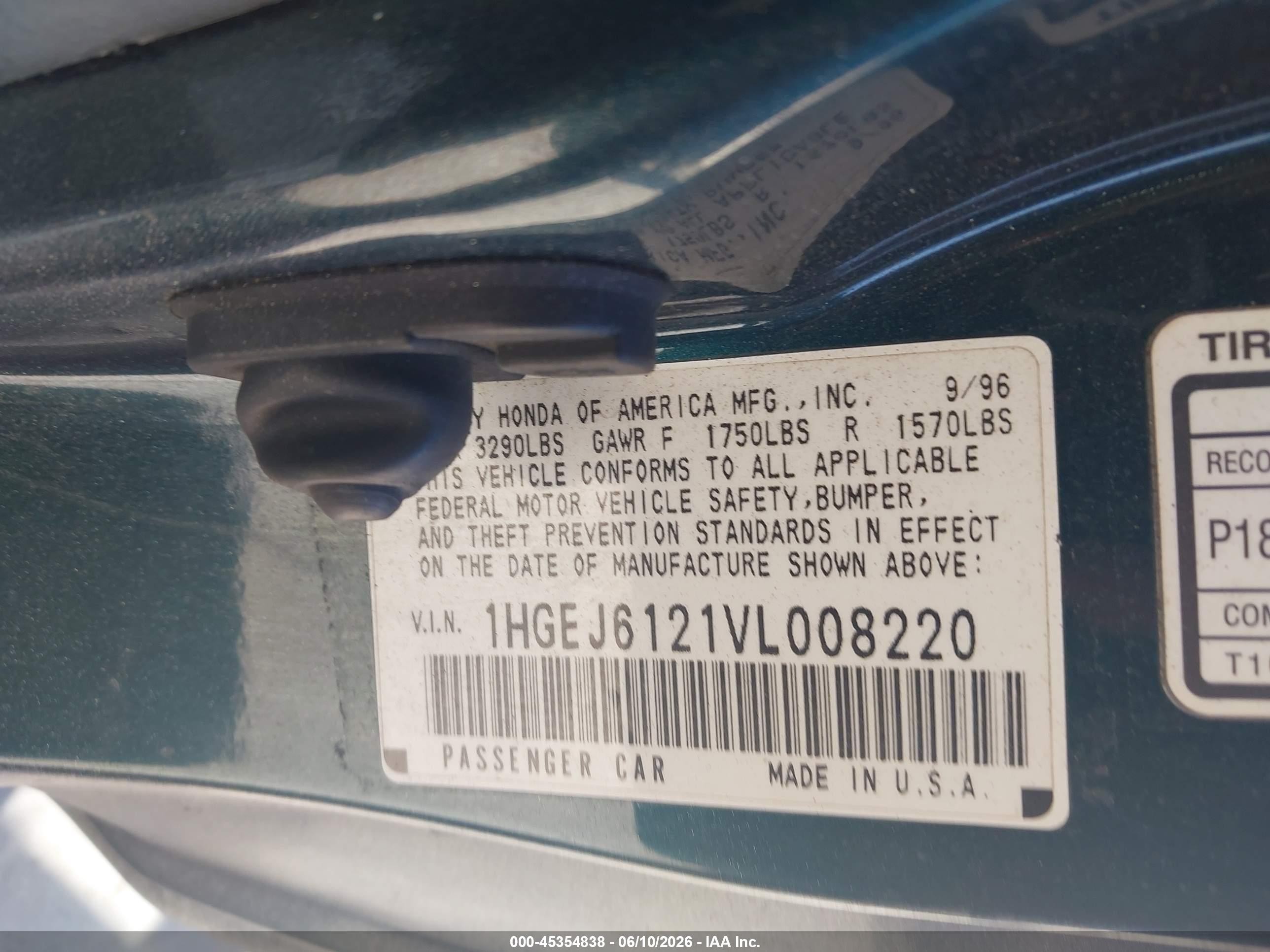 1997 Honda Civic Dx Black vin: 1HGEJ6121VL008220