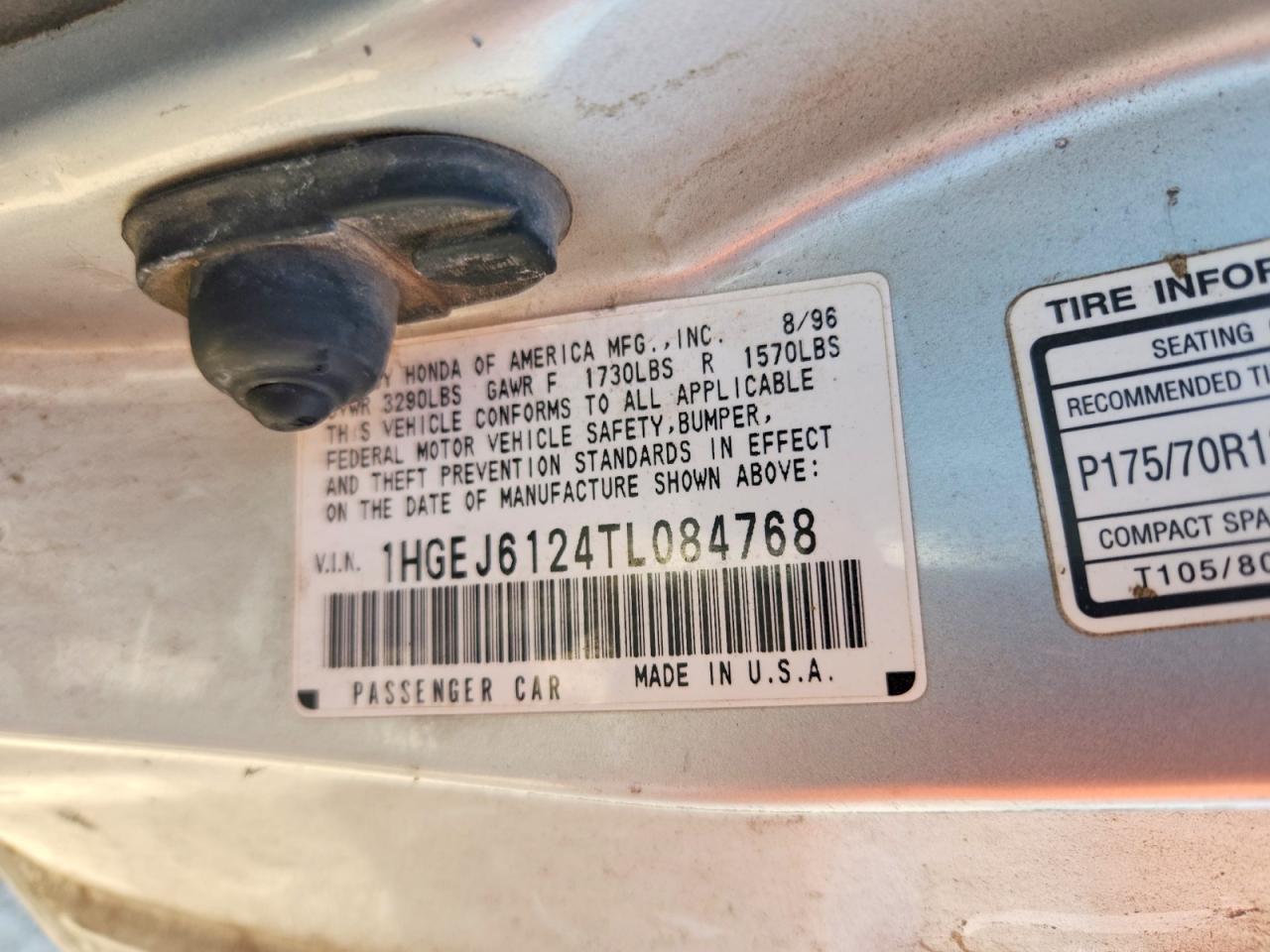 1996 Honda Civic Silver vin: 1HGEJ6124TL084768