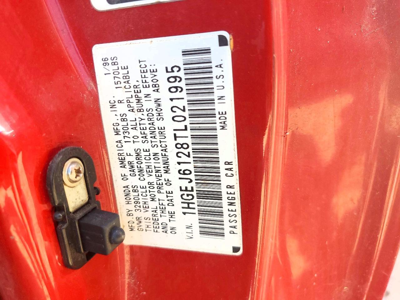 1996 Honda Civic Dx Red vin: 1HGEJ6128TL021995