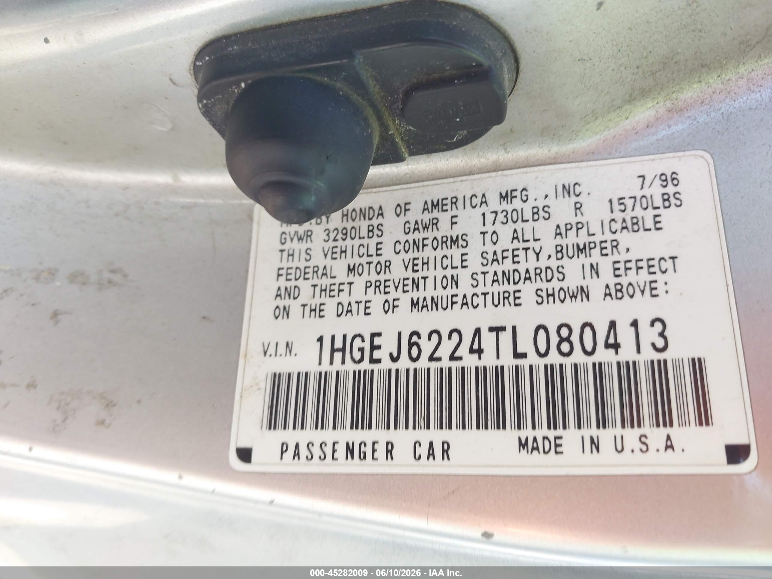 1996 Honda Civic Dx Silver vin: 1HGEJ6224TL080413