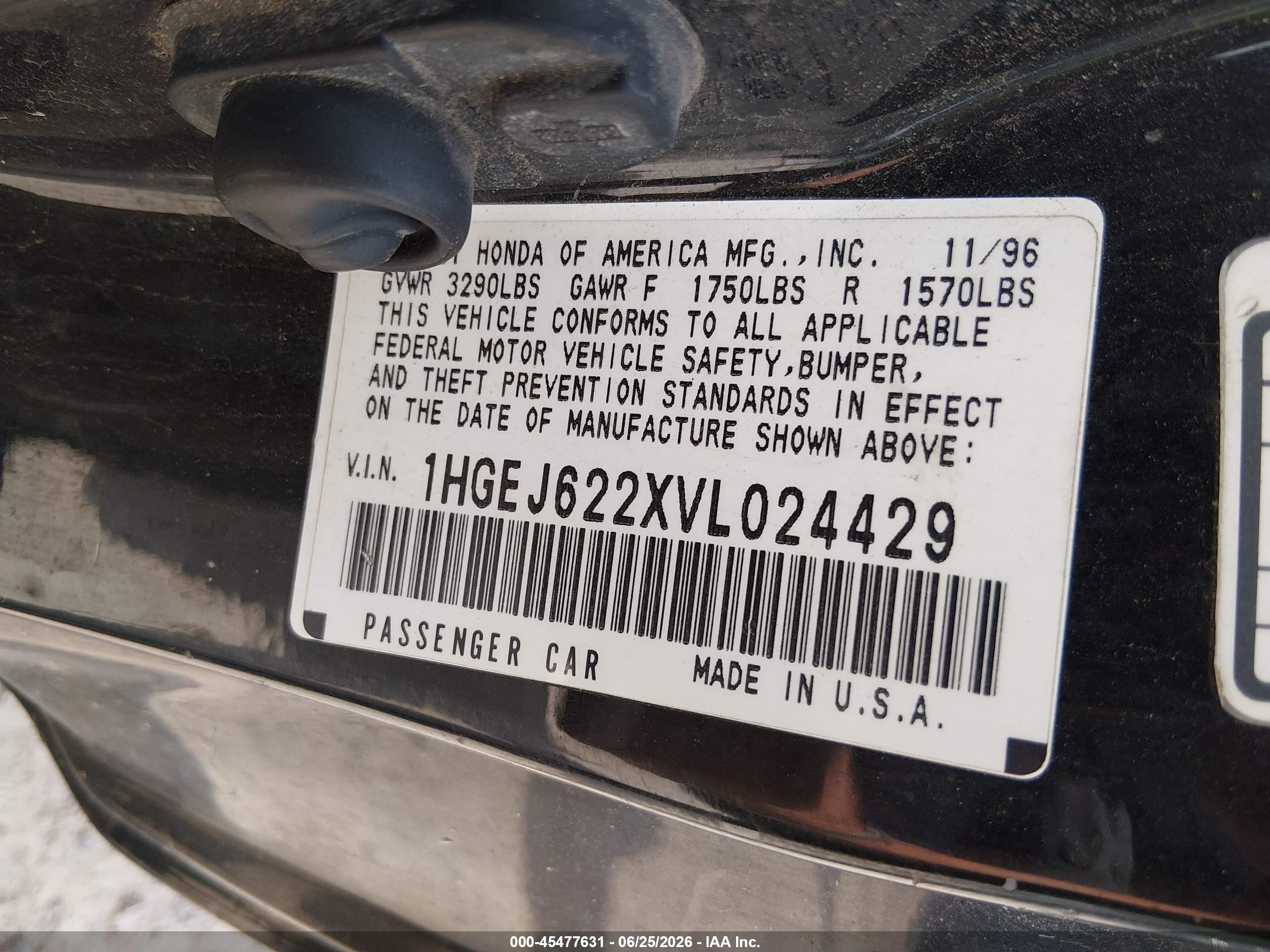 1997 Honda Civic Dx Black vin: 1HGEJ622XVL024429