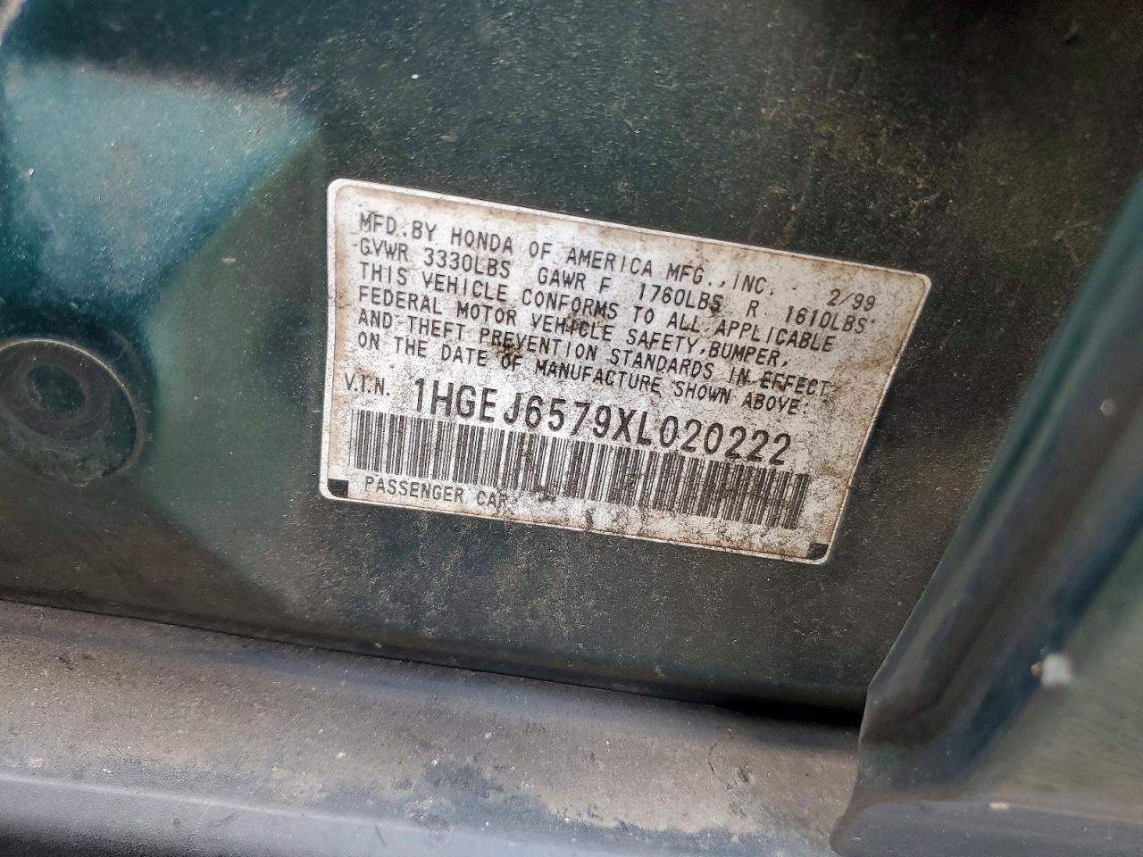1999 Honda Civic Lx Green vin: 1HGEJ6579XL020222