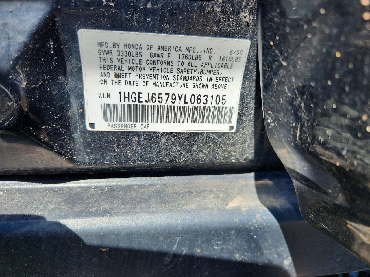 2000 Honda Civic Lx Черный vin: 1HGEJ6579YL063105