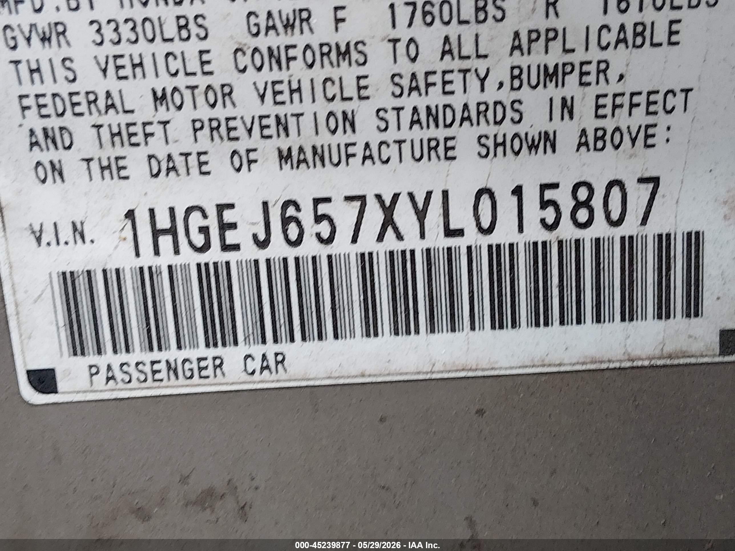 2000 Honda Civic Lx Gold vin: 1HGEJ657XYL015807