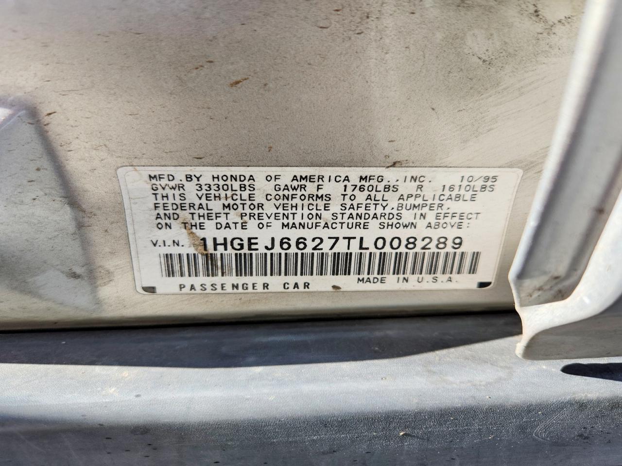 1996 Honda Civic Dx Silver vin: 1HGEJ6627TL008289