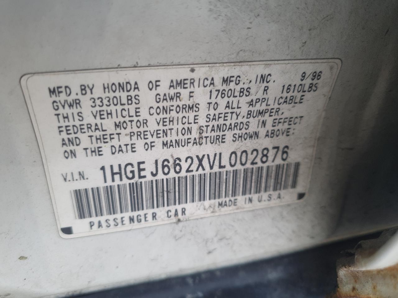 1997 Honda Civic Dx White vin: 1HGEJ662XVL002876