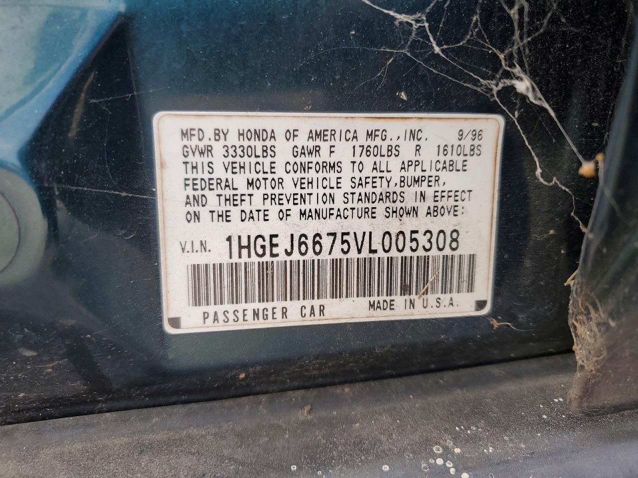 1997 Honda Civic Lx Green vin: 1HGEJ6675VL005308