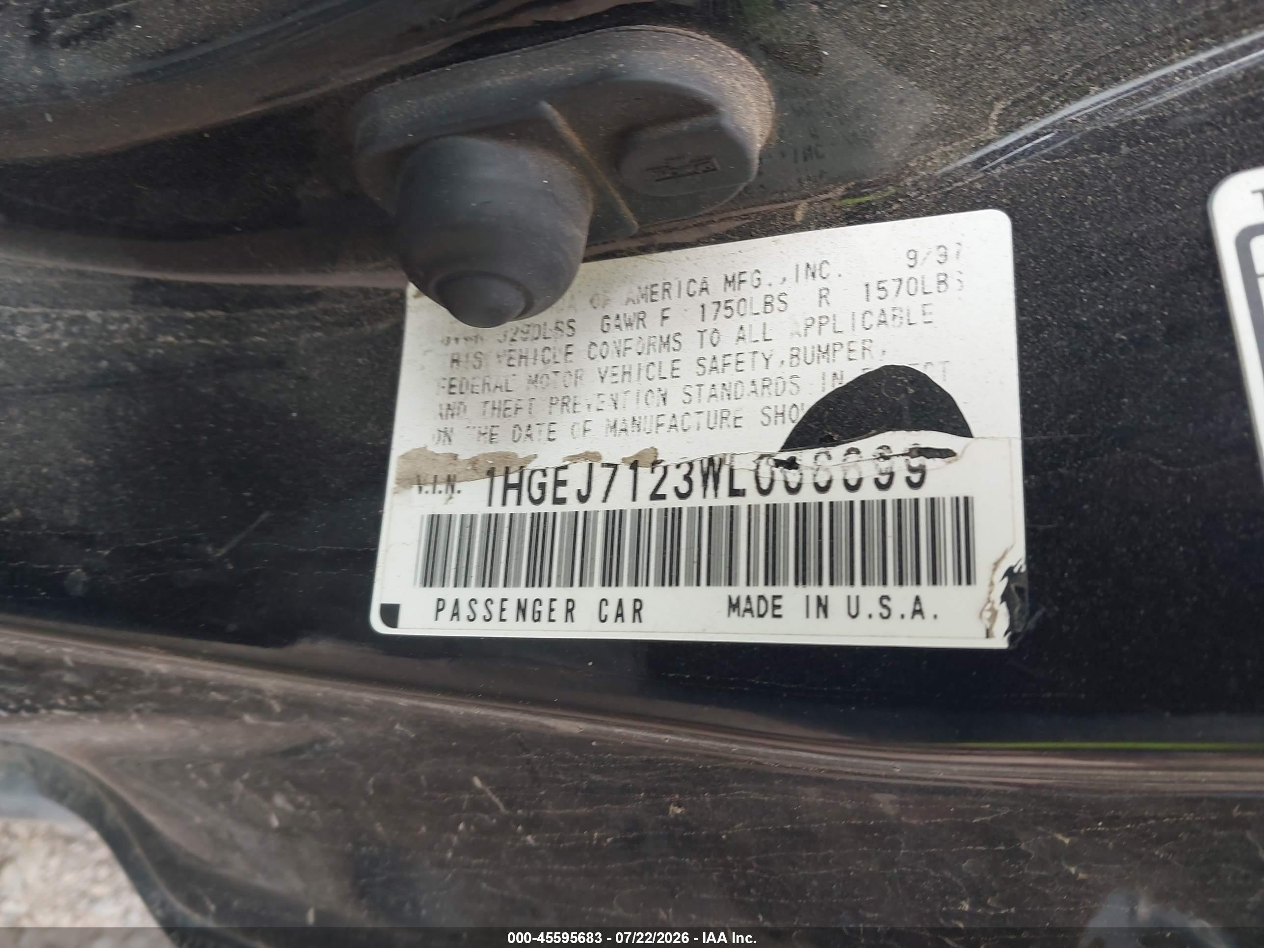 1998 Honda Civic Hx Black vin: 1HGEJ7123WL006699