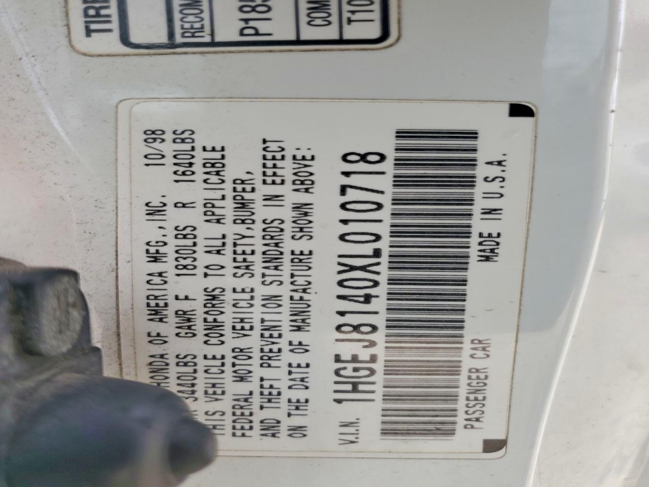 1999 Honda Civic Ex White vin: 1HGEJ8140XL010718