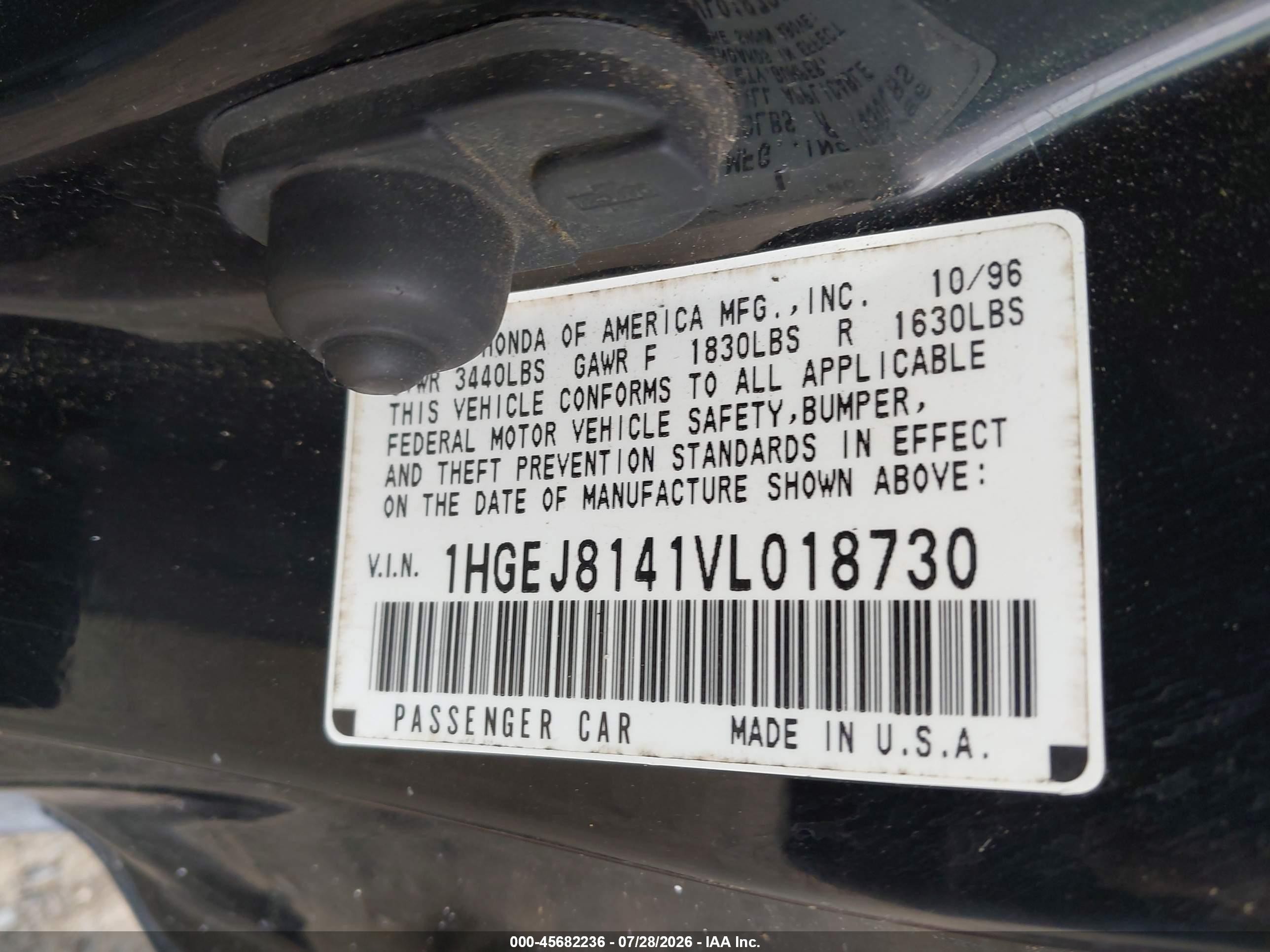 1997 Honda Civic Ex Black vin: 1HGEJ8141VL018730