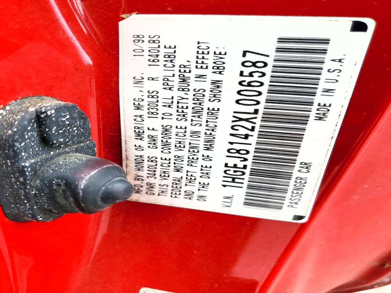 1999 Honda Civic Ex Red vin: 1HGEJ8142XL006587