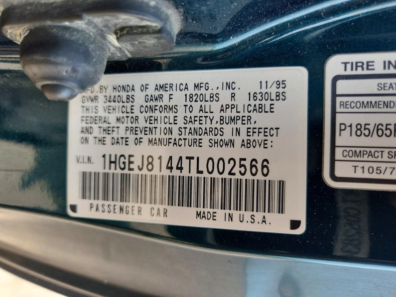 1996 Honda Civic Ex Green vin: 1HGEJ8144TL002566